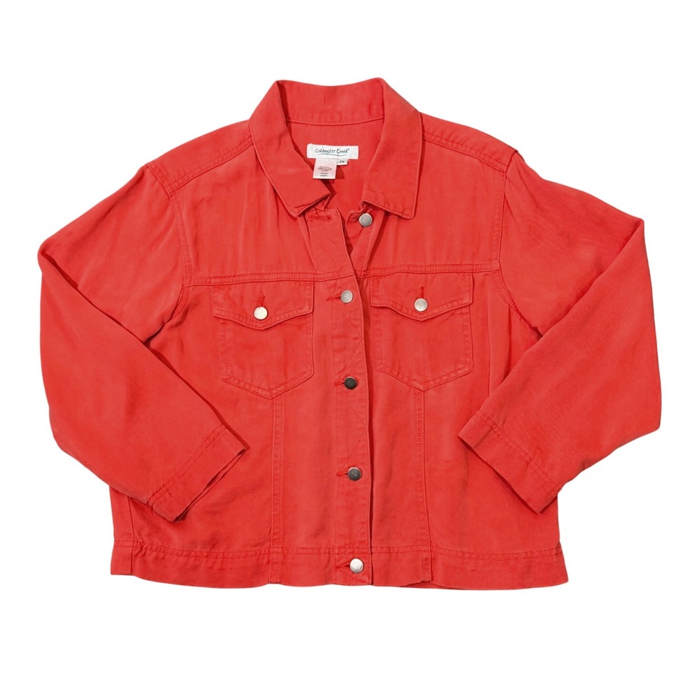Coldwater Creek Tencel Twill Utility Trucker Jacket (SP) Tomato Boxy Minimalist
